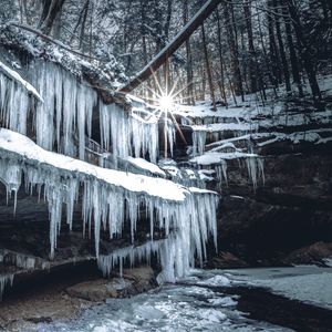 Превью обои сосульки, лед, зима, солнце