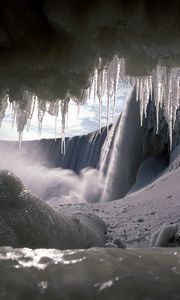 Превью обои сосульки, водопад, холод, зима