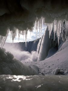 Превью обои сосульки, водопад, холод, зима