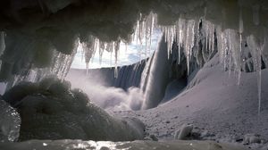 Превью обои сосульки, водопад, холод, зима