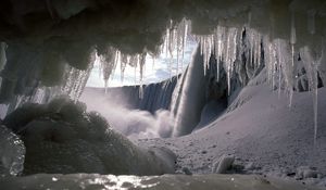 Превью обои сосульки, водопад, холод, зима