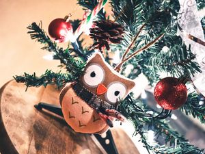 Превью обои сова, игрушка, рождество, новый год