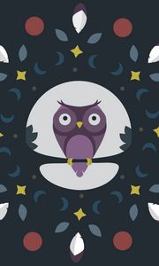 Превью обои сова, ветка, арт, вектор, листья