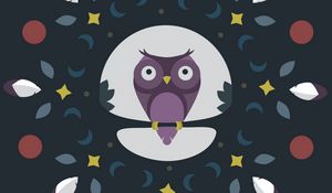 Превью обои сова, ветка, арт, вектор, листья