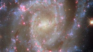 Превью обои спиральная галактика, звезды, туманности, блестки, космос