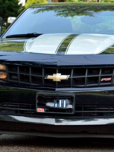 Превью обои спорткар, chevrolet camaro, бампер, вид спереди