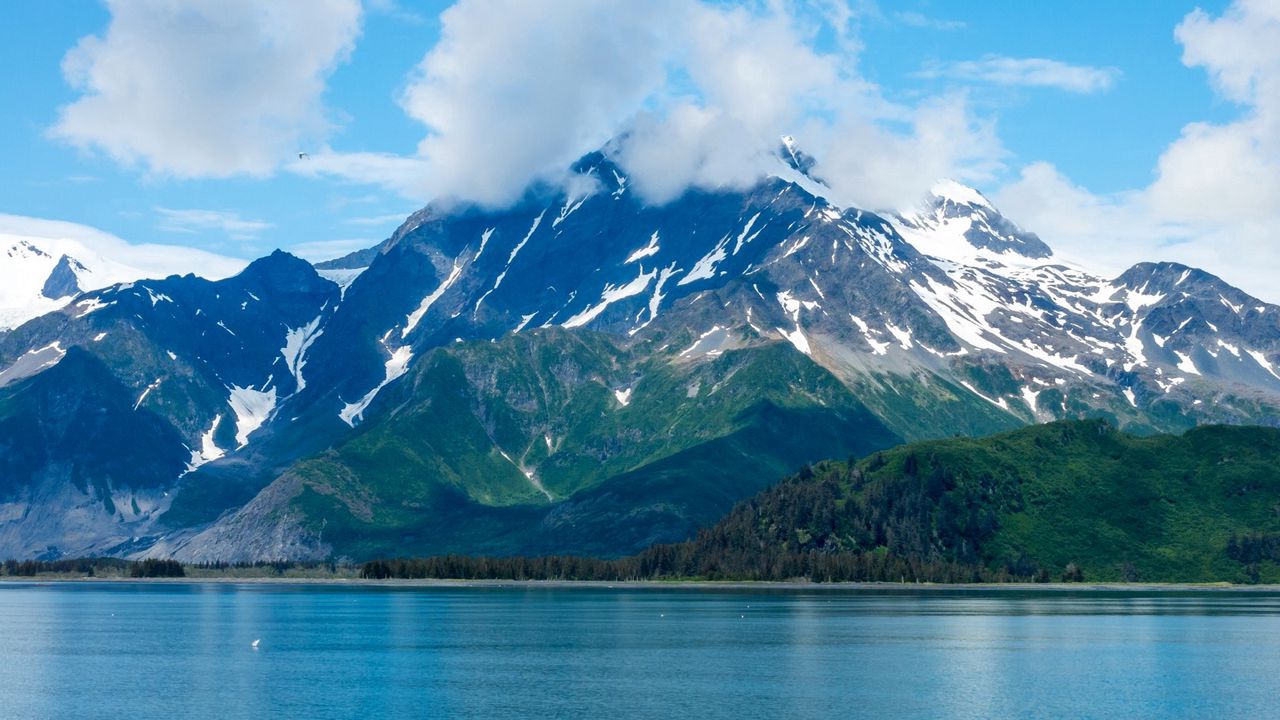Обои сша, кенай-фьордс, аляска, горы, озеро, небо