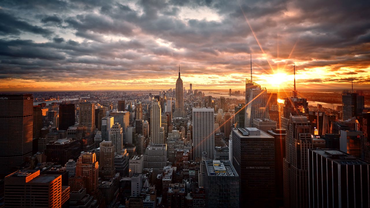 Обои сша, нью-йорк, вид сверху, небоскребы