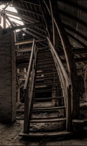 Превью обои старое здание, лестницы, темные, ностальгический, строительство