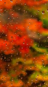 Превью обои стекло, капли, дождь, вода, осень, размытие, макро