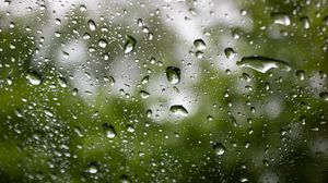 Превью обои стекло, капли, дождь, макро, зеленый