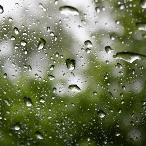 Превью обои стекло, капли, дождь, макро, зеленый