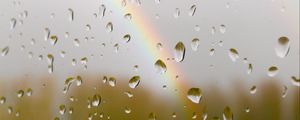 Превью обои стекло, капли, дождь, радуга, размытие, макро