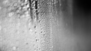 Превью обои стекло, капли, вода, дождь, макро, черно-белый