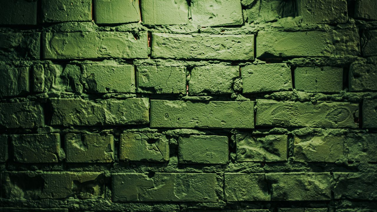 Обои стена, кирпичи, поверхность, лампа, освещение, зеленый