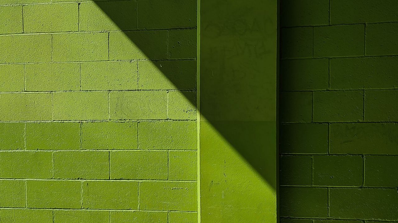Обои стена, тень, кирпичи, зеленый
