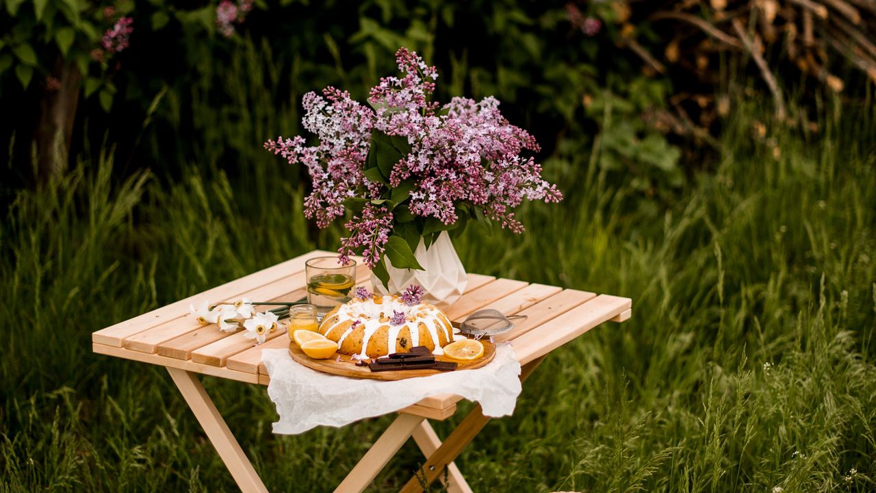 Обои стол, букет, десерт, пикник, природа