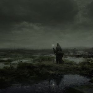 Превью обои странник, туман, мантия, одиночество, арт, мрачный