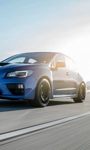 Превью обои subaru, автомобиль, скорость, движение, вид сбоку