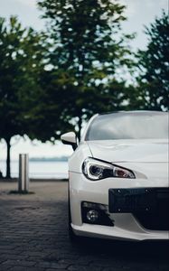 Превью обои subaru brz, subaru, автомобиль, белый, фара