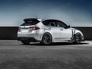 Превью обои subaru, impreza, wrx, sti, белый, вид сбоку