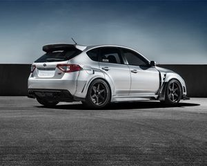 Превью обои subaru, impreza, wrx, sti, белый, вид сбоку