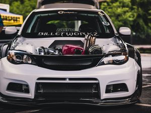 Превью обои subaru impreza wrx sti, subaru, спорткар, вид спереди