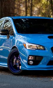 Превью обои subaru, wrx, sti, голубой, вид спереди