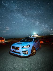 Превью обои subaru wrx, subaru, автомобиль, спорткар, вид спереди, спойлер