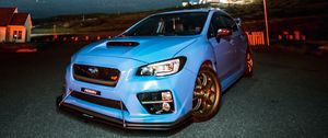 Превью обои subaru wrx, subaru, автомобиль, спорткар, вид спереди, спойлер