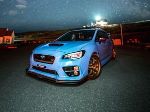 Превью обои subaru wrx, subaru, автомобиль, спорткар, вид спереди, спойлер