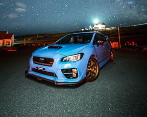 Превью обои subaru wrx, subaru, автомобиль, спорткар, вид спереди, спойлер