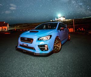 Превью обои subaru wrx, subaru, автомобиль, спорткар, вид спереди, спойлер