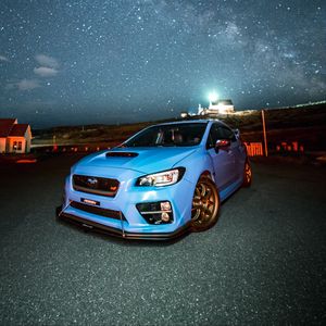 Превью обои subaru wrx, subaru, автомобиль, спорткар, вид спереди, спойлер