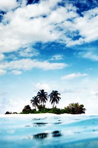 Превью обои суша, остров, море, ясно, голубая вода, небо, облака, необитаемый, пальмы
