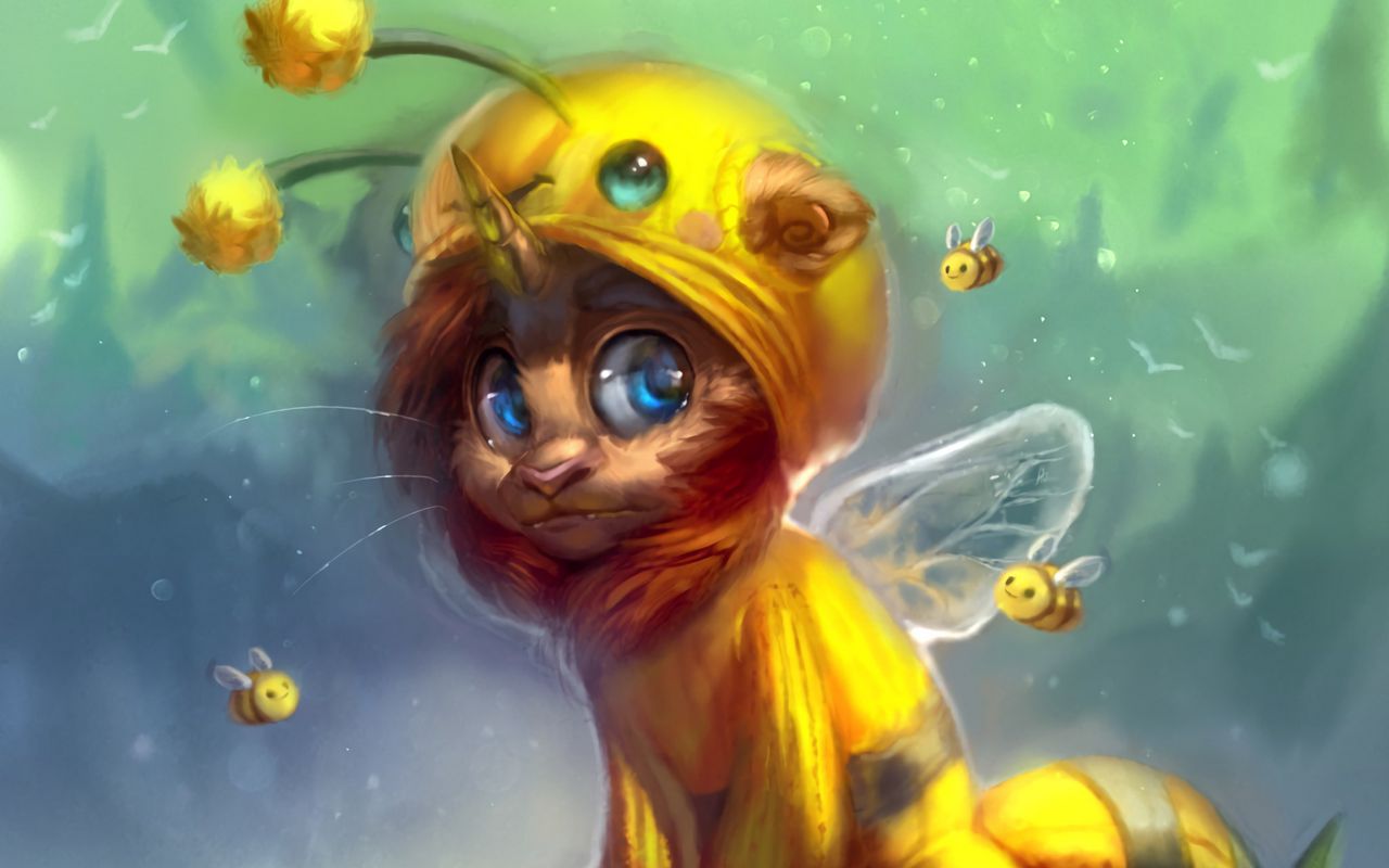 1280x800 Обои существо, костюм, пчела, цветы, арт