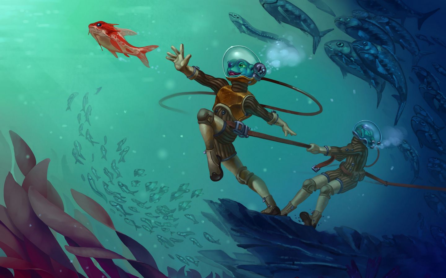 1440x900 Обои существо, подводный мир, акваланг, арт