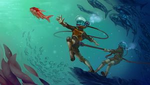 Превью обои существо, подводный мир, акваланг, арт