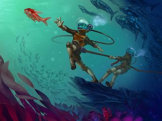 320x240 Обои существо, подводный мир, акваланг, арт