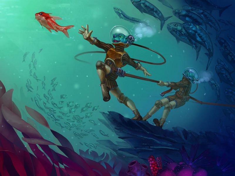 800x600 Обои существо, подводный мир, акваланг, арт