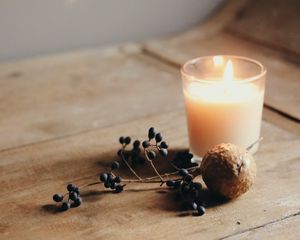 Превью обои свеча, ягоды, фрукт, огонь