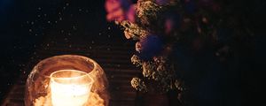Превью обои свеча, искры, цветы, ночь, темный