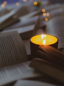 Превью обои свеча, книга, уют, свечение