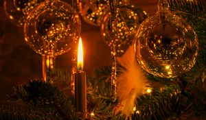 Превью обои свеча, шар, украшения, новый год, рождество