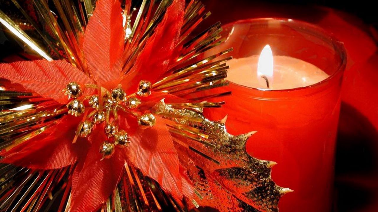 Обои свеча, украшение, новый год, красный