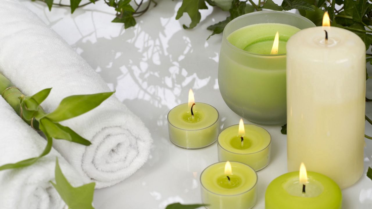 Обои свечи, ароматерапия, листья, массаж