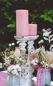 Превью обои свечи, цветы, букеты, композиция, эстетика