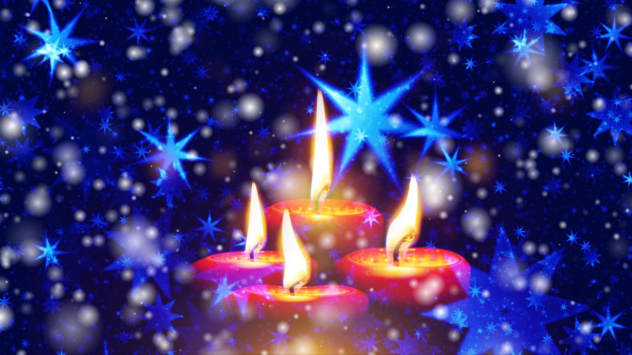 Обои свечи, звезды, снежинки, блеск