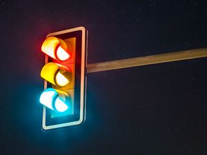 Превью обои светофор, огни, свечение, ночь
