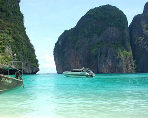 Превью обои тайланд, тропики, море, лодки, скалы